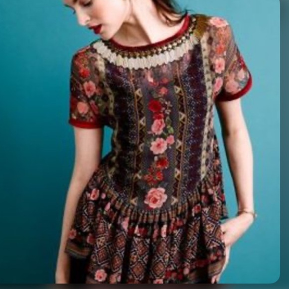 Anthropologie Tops - Anthropologie rose blouse with beaded collar Small Preeti S Kapoor